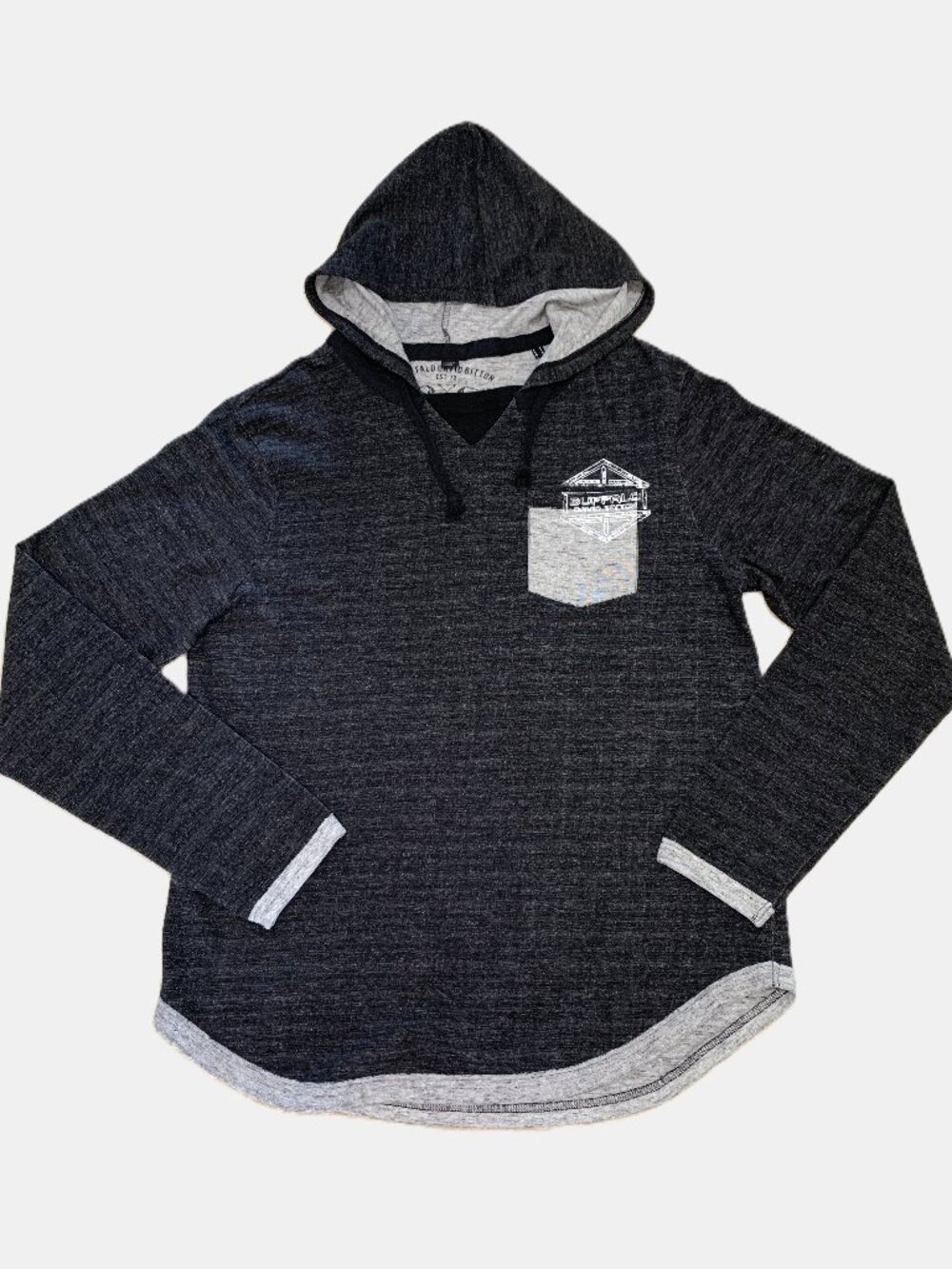 Like New Buffalo David Bitton Men Gray Hoodie 100% Cotton Long Sleeves Size XL